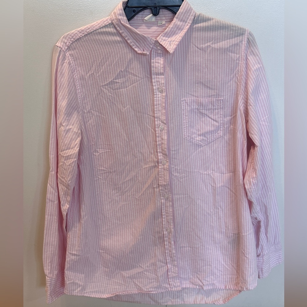 GAP Classic Fit Pink & White Striped Button-Down Shirt – Size L, 100% Cotton
